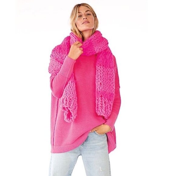 FREE PEOPLE Ottoman Slouch Tunic Raspberry Rose Bubble Gum Pink Sweater/Dress XS - Picture 4 of 16